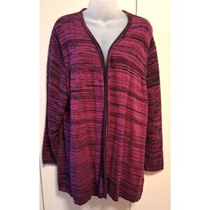Catherines Cardigan Womens 3X Knitted Open Front 3/4 Sleeves Striped Purple